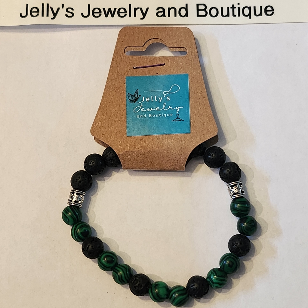 Jelly's Jewelry And Boutique Handcrafted, Nwt, Malachite & Lava Rock Bracelet